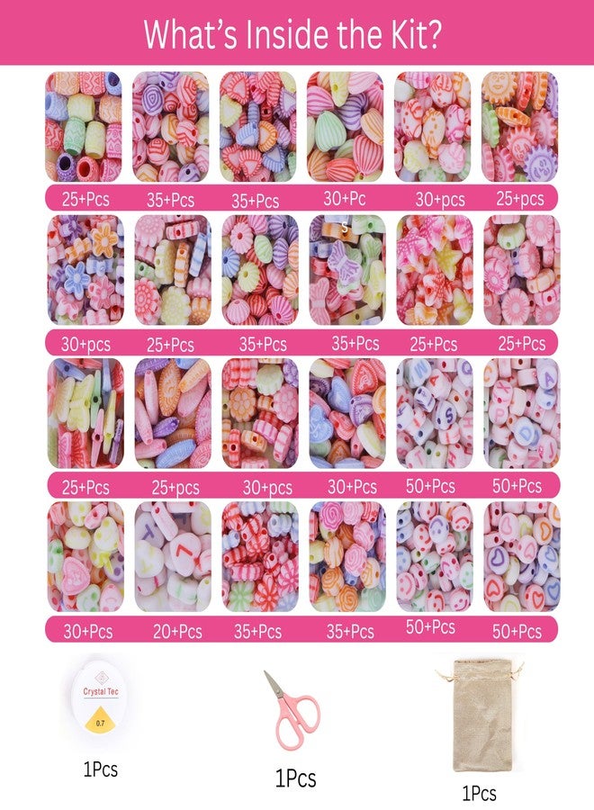 ambitieux DIY Bracelet Making Kit for Girls - Jewellery Making Kit with 575+ Beads, Charms & Pendants, Elastic Thread, Tools - DIY Bead Set, Kids Craft Kit & Gift for Kids Age 5-12 Years - Image 3